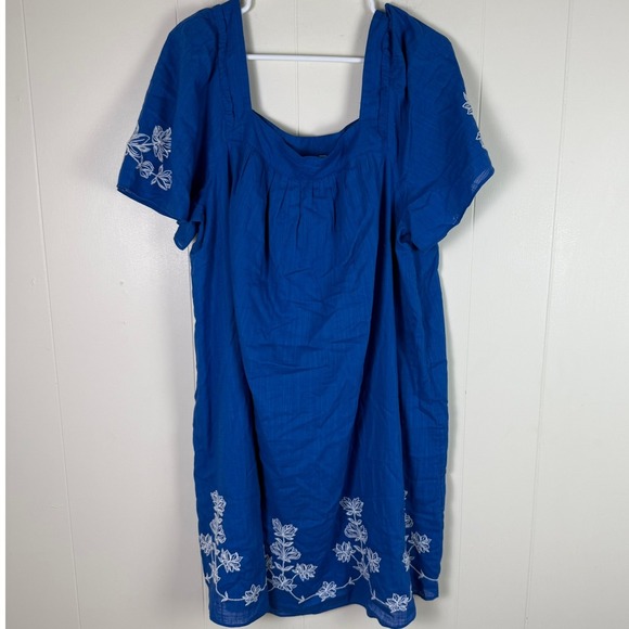 Draper James XXL Cobalt Blue Maren Shift Dress Embroidered Floral Cotton - Picture 1 of 9